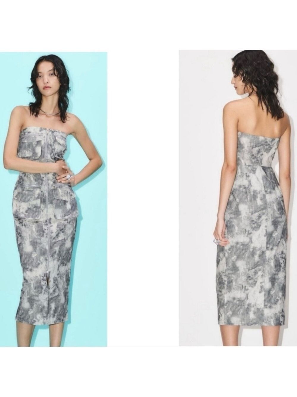Zara gray camo cargo strapless midi maxi tube dress bodycon bloggers fave M NWOT